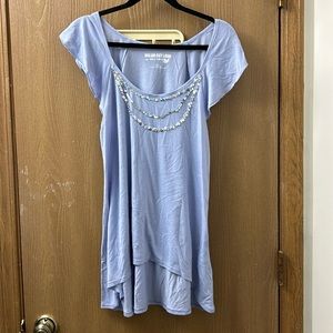 Selena Gomez Sky Blue Embellished Short Sleeve Top